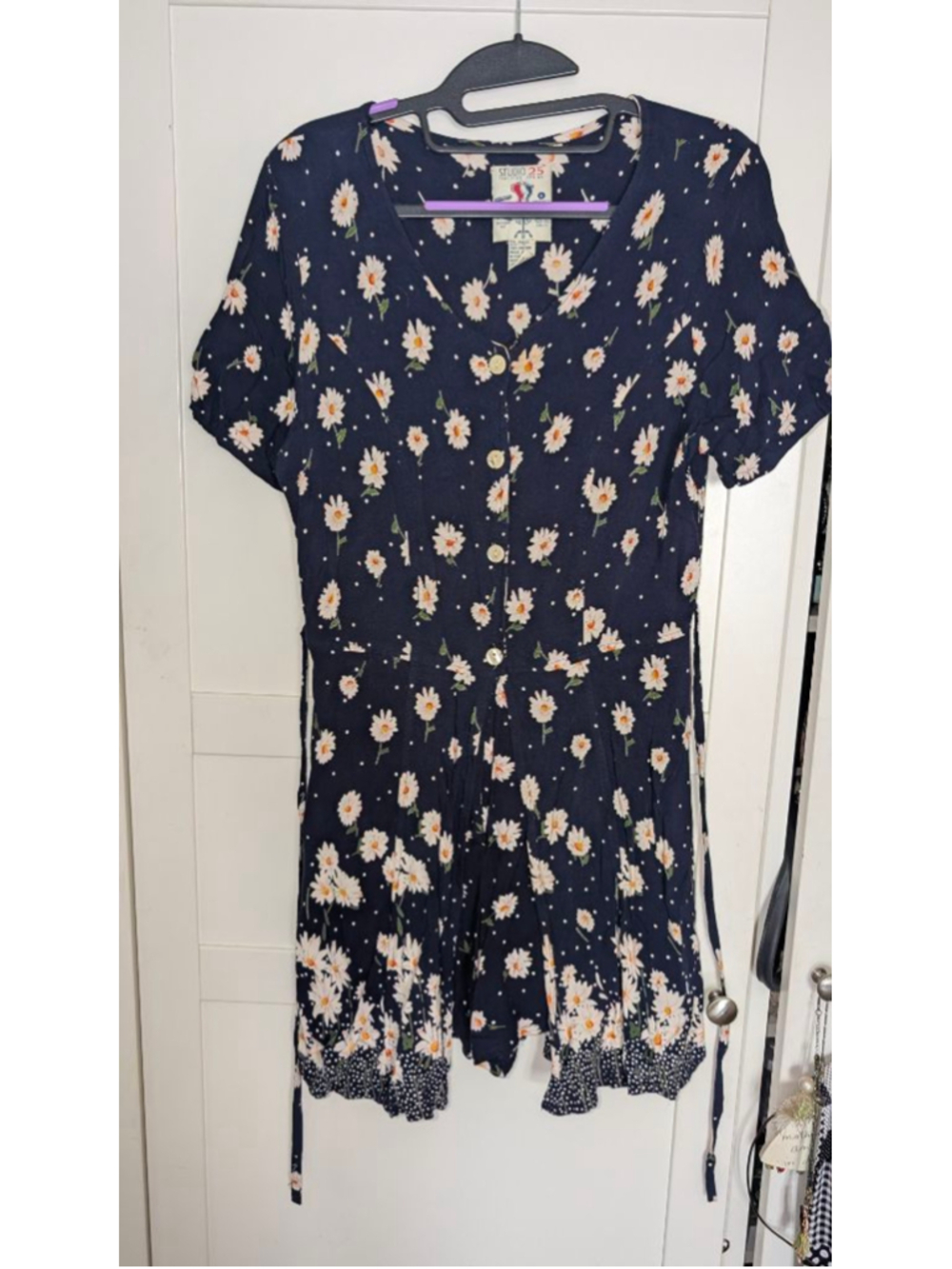 vintage STUDIO 25 Navy White Daisy Print romper M